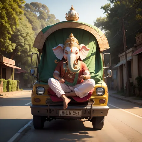 Ganesh in the tralli going on the road