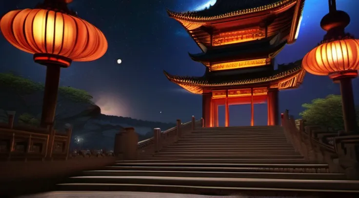 Official Art, Ancient China, Ancient Streets, (Lots of Fireflies), (Night), (Moon), Lights, Beautiful Landscapes, Epic Landscapes, Realistic Lights, Masterpiece, High Quality, Beautiful Graphics, High Detail , Global Illumination, Unreal Engine Rendering, ...