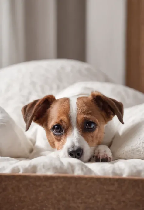 a jack russel terrier in his bed