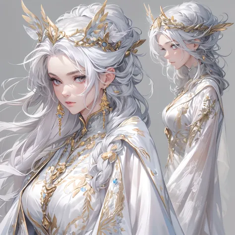 ((Masterpiece, Highest quality)), Detailed face, CharacterDesignSheet，full bodyesbian, perfectly proportions，Full of details, Multiple poses and expressions, Highly detailed, Beautiful female emperor, Crystal clear skin, Beautiful appearance, There is deep...