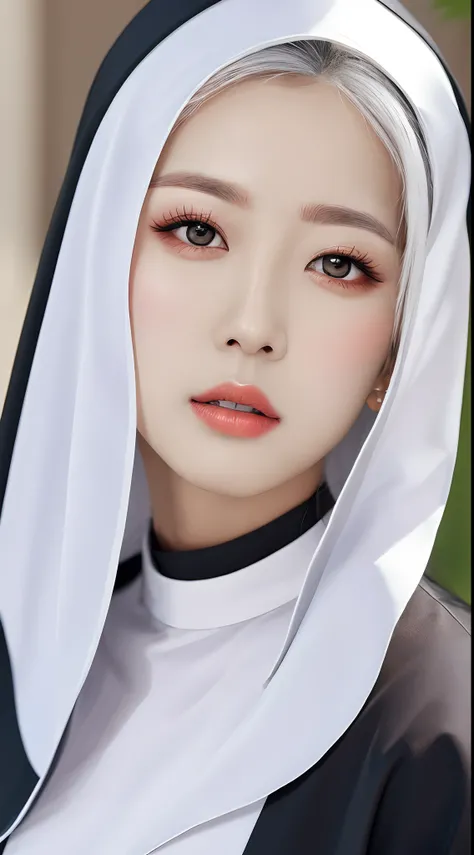 nun, Cross, bible, White hair, chies, Realistic and detailed eyes