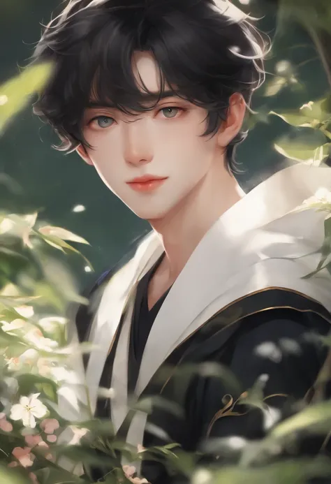 ​master piece , Cool Boy, Japanese , Cool Face , 20 years old , (symmetric clear eyes:1.3) , Shining eyes , Looking at Viewer , White skin, Black hair, bed