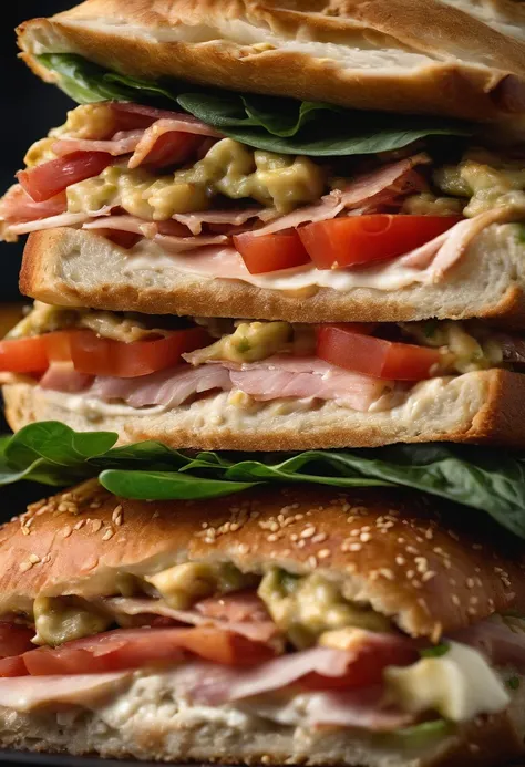 2 sandwiches en pan de molde de pollo, tomate, lechuga y jamon