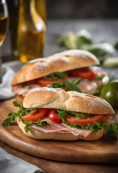 2 sandwiches en pan de molde de pollo, tomate, lechuga y jamon