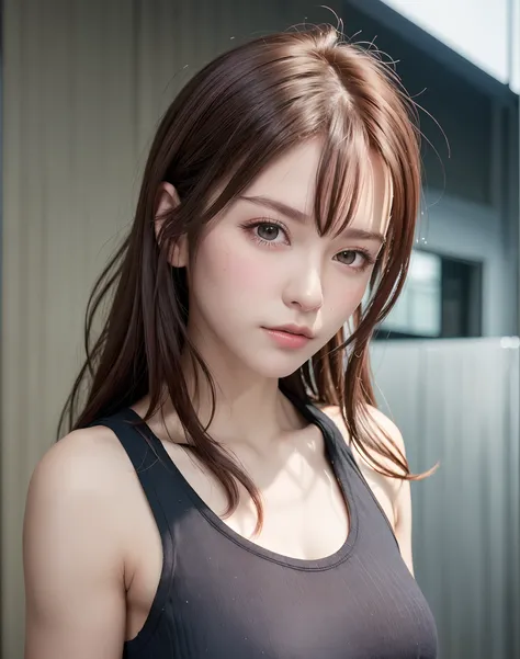 high quality picture, masutepiece, detailed hair texture, Detailed skin texture, Detailed Cloth Texture, 8K, Add fabric details, ultra detailed skin texture, ultra detailed photographic, Skin pores, Portrait of a girl, wearing tank top,