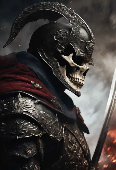 (8k, 16k, award winning, highest quality, high resolution, super detail, photorealistic, raw photo), Highly detailed 4K resolution digital artwork, skull knight form berserk manga