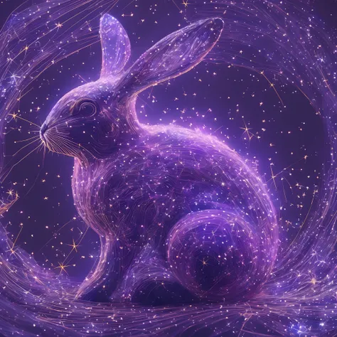 galaxias, spirals, space, Starcloud, stars, glitters, (Smoke), (The shape of a rabbit), intricately details, rendering by octane, Ultra photo realsisim , rendering by octane, 8K, uplit ,Purple dream art