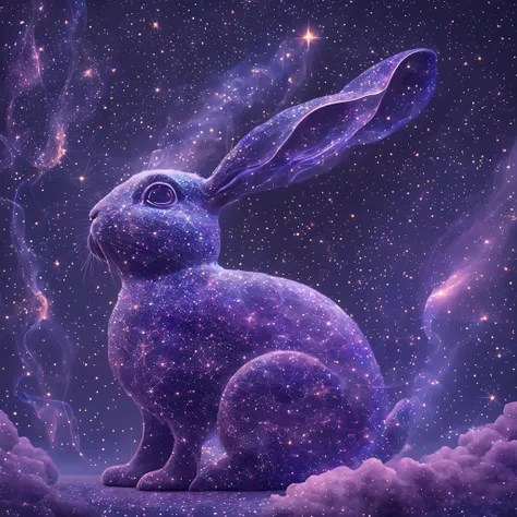 galaxias, space, Starcloud, stars, glitters, Smoke, (The shape of a rabbit), intricately details, rendering by octane, Ultra photo realsisim , rendering by octane, 8K, uplit ,Purple dream art