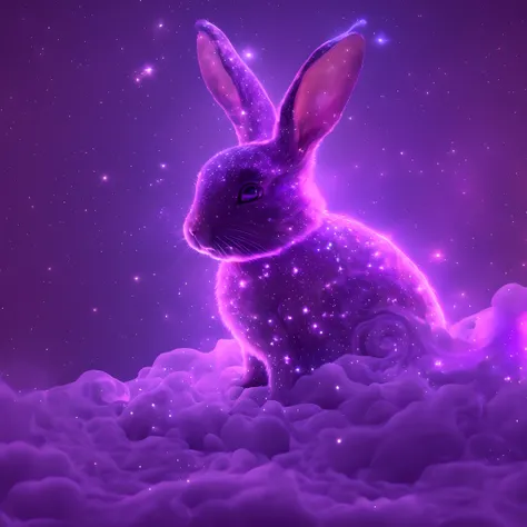 galaxias, spirals, space, Starcloud, stars, Smoke, glitters, intricately details, (The shape of a rabbit), full bodyesbian ,rendering by octane, Ultra photo realsisim , rendering by octane, 8K, uplit ,Purple dream art