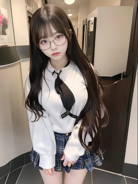 (Masterpiece), (Best Quality), (Super Detail), (One Girl), Standing, Finely Beautiful Eyes, Delicate Beautiful Face, araffed asian woman with glasses and a plaid panties, 18 years old, bbwchan, korean girl, 8k)), 2263539546], thicc, cute panties, 19-year-o...