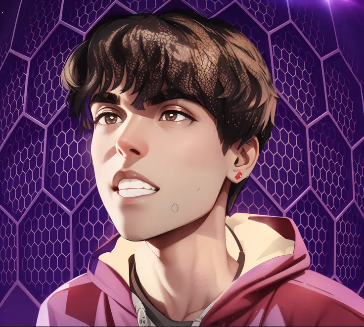 um close up de um Jovem cara de bravo com um capuz roxo e um fundo roxo, Jayison Devadas, Maxim Sukharev, 🚀🚀🚀, Yuya Nagai, Parece Jerma985, Aykut Aydogdu, 3 d render de jerma 9 8 5, Estilo Jayison Devadas, Aramaki Shinji, foto do instagram