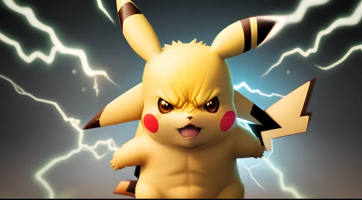 generate images of pikachu with yellow electricity around his body and him angry face, background not disturbing