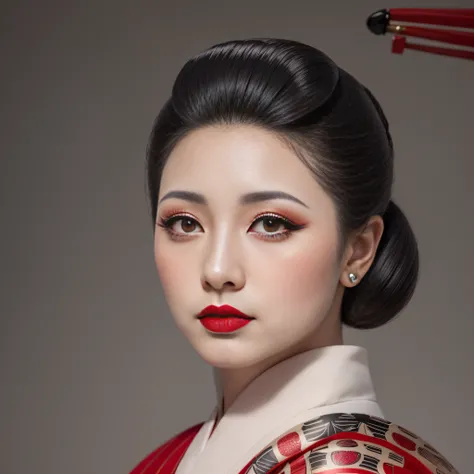 image of a woman with a red lipstick and a black and white kimono, elegant Japanese woman, Geisha portrait, Portrait of a beautiful geisha, Portrait of a geisha, Japanese woman, Geisha photo portrait, Beauty geisha, Japanese geisha, geisha glamorous and se...