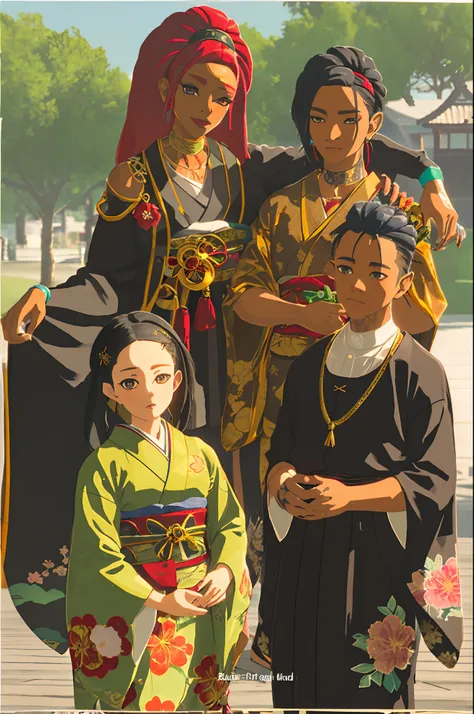 traditional female japanese black female version xxxtentacion hairstyle, with family xxxtentacion juice wrld inspired traditional vintage family photo portraits