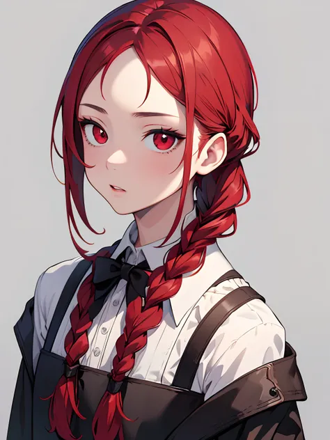 (masterpiece, best quality), 1boy beautiful face,red eyes, shirt, braid, braided ponytail, collared