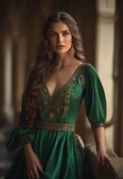 (8k, RAW photo, best quality, masterpiece:1.2), (realistic, photo-realistic:1.37),1girl, dress, green eyes, long hair, ultra detail cloth, beautiful decoration on dress,