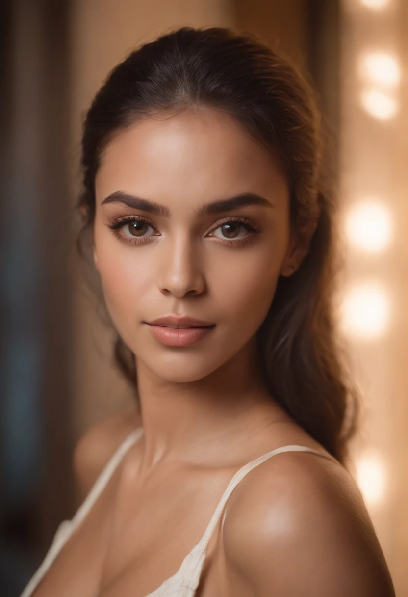 Hyper  realistic , ultra detailed, photo of beautiful Brazilian Woman, light brown skin tone in a night outfit, Front facing, ultra detailed, ultra accurate detailed, Shot with canon EOS RI camera at 50 mm focal length with a 1.2 aperture. 4k.