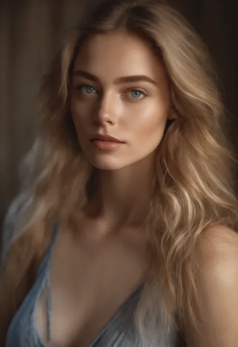 Woman with tank top , fille sexy aux yeux bleus, ultra realist, Meticulously detailed, Portrait Sophie Mudd, cheveux blonds et grands yeux, sans maquillage, maquillage naturel, looking straight at camera, Visage avec Artgram, Maquillage subtil, Great photo...