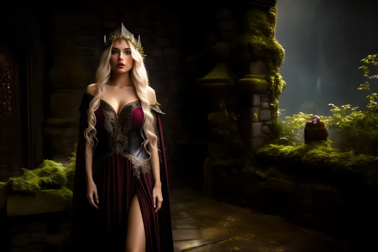 beautiful sexy elven princess in a dark castle