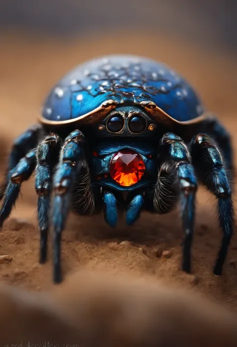 a metal spider dune painting with blue gems by Todd Lockwood, Gagnant du concours Artstation, Art fantastique, , spider , Artiste conceptuel senior,