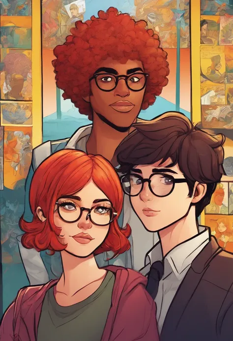 black boy with short dark hair, redhead girl with glasses