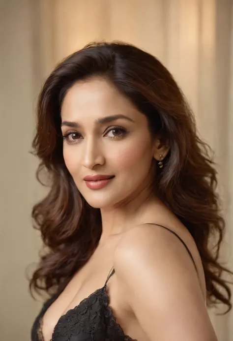 sexy and charming, 30 years old indian actress Madhuri Dixit, seductive cleavage, underwear,  expression, hyper realistic, 30 years age, ((breast visible:1.3)), (((topless:1.6)), small nipples, 4K, cinematic, ((((masterpiece)))), raw photograph, wide angle