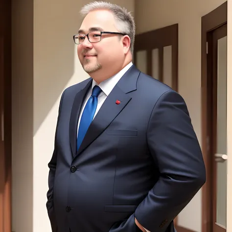 Middle-aged fat uncle in formal wear