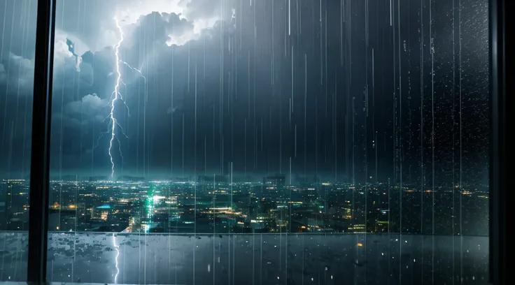 Heavy Rain and Thunderstorms on glass