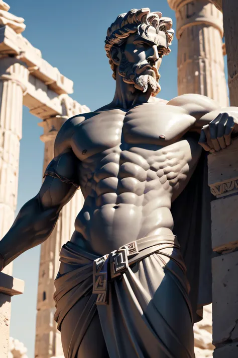 stoicism create a Greek statue of epicletetus with a covered body black hair