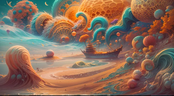 (best quality,4k,8k,highres,masterpiece:1.2),ultra-detailed,(realistic,photorealistic,photo-realistic:1.37), digital art by IrinaKapi, surrealism, sands of time, splash, patterns, floating objects, Yuumei, Robert Bissell, Christopher Balaskas, Keith Mallet...