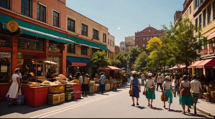 Townspeople working in cheerful daylight"

, a vibrant and bustling scene, the townspeople going about their daily tasks under the warm embrace of the sun, a sense of camaraderie and productivity in the air, a scene straight out of a heartwarming documenta...