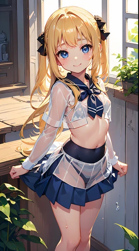 (top quality beautiful illustration),(((cute little loli))),(((tiny loli))),(((little girl))),(((small body))),(((childish face))),(((very fine pretty face))),(blonde),(very detail shiny blue eyes),(seductive),(smile),(large breasts),(marine blue school sa...