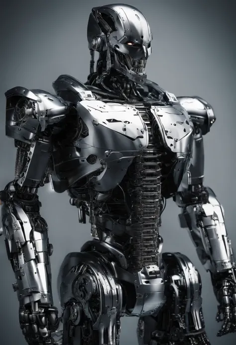 terminator, full body photo, gray skin with scales, cybernetic, silver technological armor, robotic armor, batman, authentic background