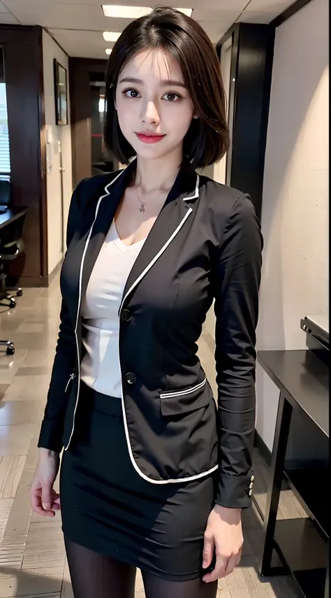 classy upper-class elite secretary in business shirt, working in the office、wearing a strict business suit, wearing pantyhose、we...