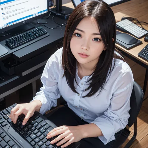 1 woman, typing keyboard