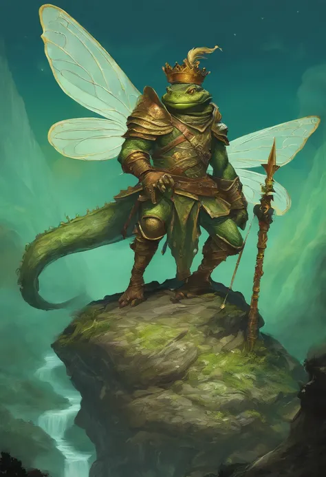 Prince grenouille sur un rocher , Tyler Edlin Fantasy Art, Style artistique humblewood, Illustration High Fantasy, guerrier , Surprisingly detailed D & D art