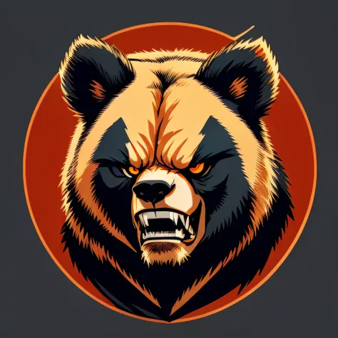 2d fierce bear head, vector illustration, angry eyes, football team emblem logo, flat 2d, centered