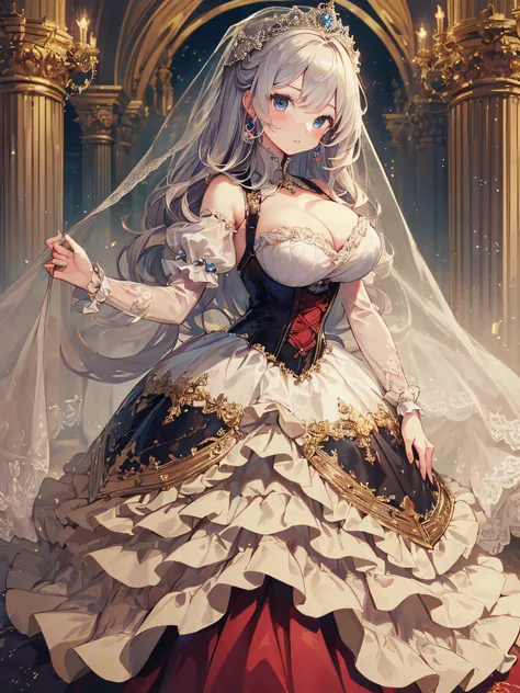 ((anime artstyle)),(Masterpiece),(Best Quality), (Super Detail),((Very Delicate and Beautiful)),1 girl,((full body portrait)),standing in palace of versailles,((solo)),cute,kawaii,digital art,(((1 princess in gorgeous princess rococo ballgown with volumino...