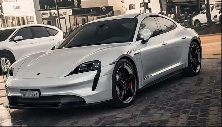 um close up de um carro branco estacionado em uma estrada de tijolos, branco brilhante, varanda, 🤬 🤮 💕 🎀, taken in the early 2020s, Porsche, 2 0 1 9, 2019, carro tesla 3, vista completa de um carro, 2 0 2 2, 2022, 2 0 % Detalhamento perolizado