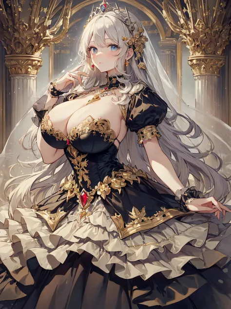 ((anime artstyle)),(Masterpiece),(Best Quality), (Super Detail),((Very Delicate and Beautiful)),1 girl,((full body portrait)),standing in palace of versailles,((solo)),digital art,(((1 princess in gorgeous princess rococo ballgown with voluminous full leng...