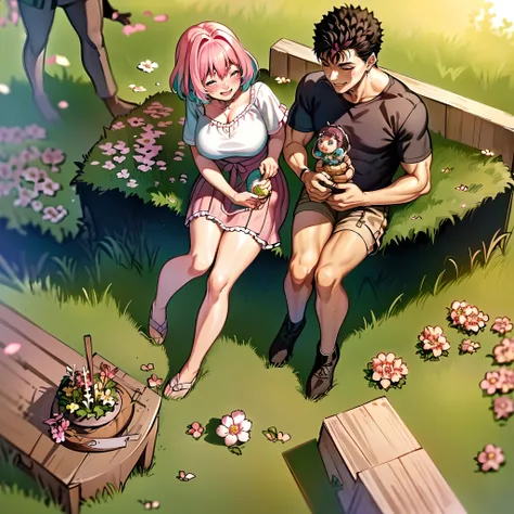 (a happy family in a picnic garden),(riamu as a motherly figure),(riamu and her husband spending quality time),(a couple enjoying the outdoors),(riamus children playing and having fun),(guts as a loving and caring father),(a loving husband and wife),(riamu...