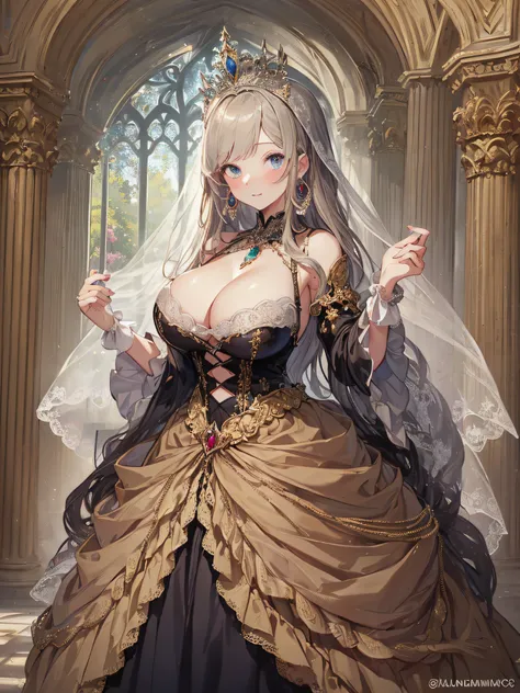 ((anime artstyle)),(Masterpiece),(Best Quality), (Super Detail),((Very Delicate and Beautiful)),1 girl,((full body portrait)),standing in palace of versailles,((solo)),digital art,(((1 princess in gorgeous princess rococo ballgown with voluminous full leng...