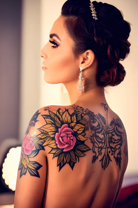 (melhor qualidade, obra-prima:1.2), Foto de uma mulher com tatuagem no rosto, 8k