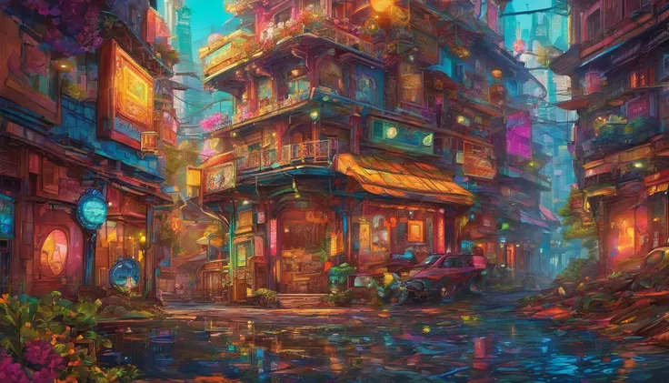 ((masutepiece)), ((8K)),( Ultra-high resolution), ((Highly detailed)), The Fauvist-inspired dystopian future of Tokyo, Rain-soaked street reflects neon lights, (Cities dominated by biomechanical design), (In the rubble, Lonely silhouette of a girl standing...