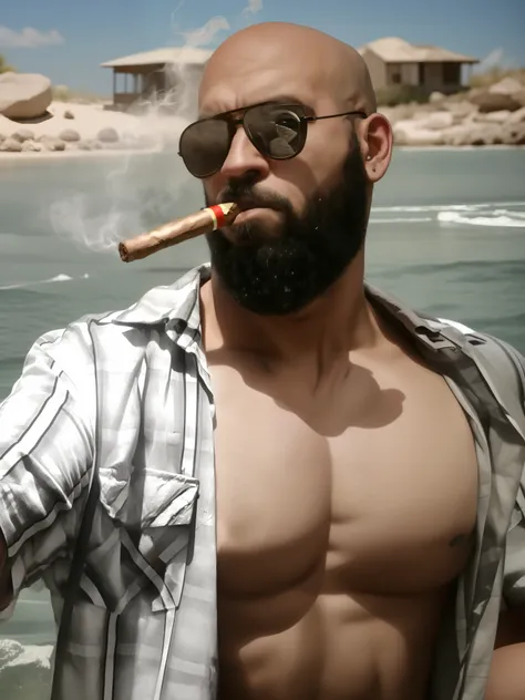 arafed man with a beard and sunglasses smoking a cigar, with cigar, while smoking a cigar, smoking a thick cigar, smoking a big cigar, subject action: smoking a cigar, there is a cigar in his mouth, holding cigar, holding a cigar, smoking a cigar, smoking ...