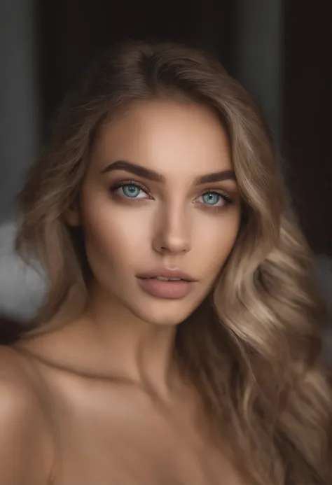 Arafed woman completely , fille sexy aux yeux bleus, ultra realist, Meticulously detailed, Portrait Sophie Mudd, cheveux blonds et grands yeux, selfie of a young woman, Yeux de chambre, Violet Myers, sans maquillage, maquillage naturel, looking straight at...