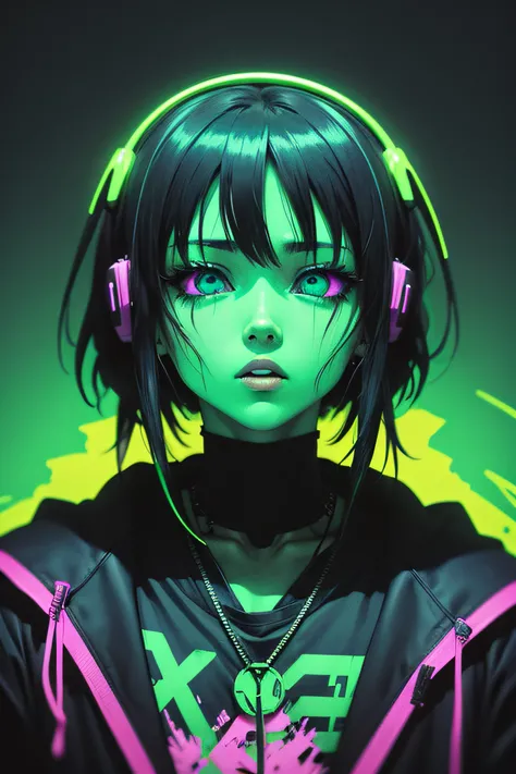 anime phonk horror album cover with neon green colors