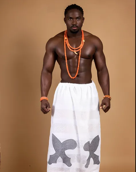 arafed man in a white skirt with a bird design, white loincloth, loin cloth, white skirt and barechest, african man, yoruba body paint, loincloth, traditional clothes, wearing loincloth, traditional clothing, ornate attire, man is with black skin, godwin a...