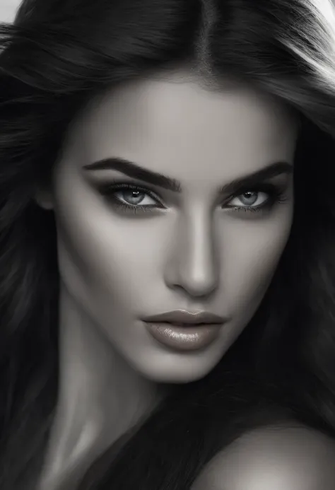 a close up of a woman with long hair and a black top, a digital rendering inspired by Emma Andijewska, tumblr, photorealism, perfect face ), most beautiful woman on earth, gorgeous attractive face, sultry expression, attractive female face!!!, attractive f...