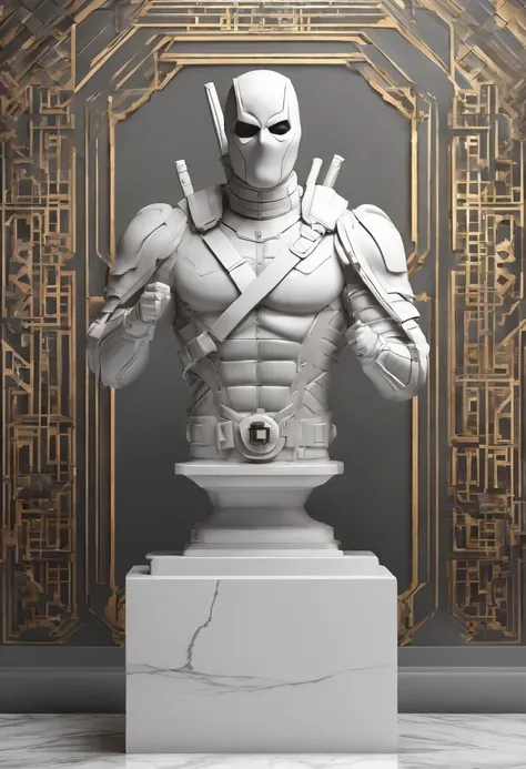 White marble deadpool bust statuedark atmosphere, alto contraste de luz e sombra, fotografia profissional, utrarealista, light volumetric, cinemactic